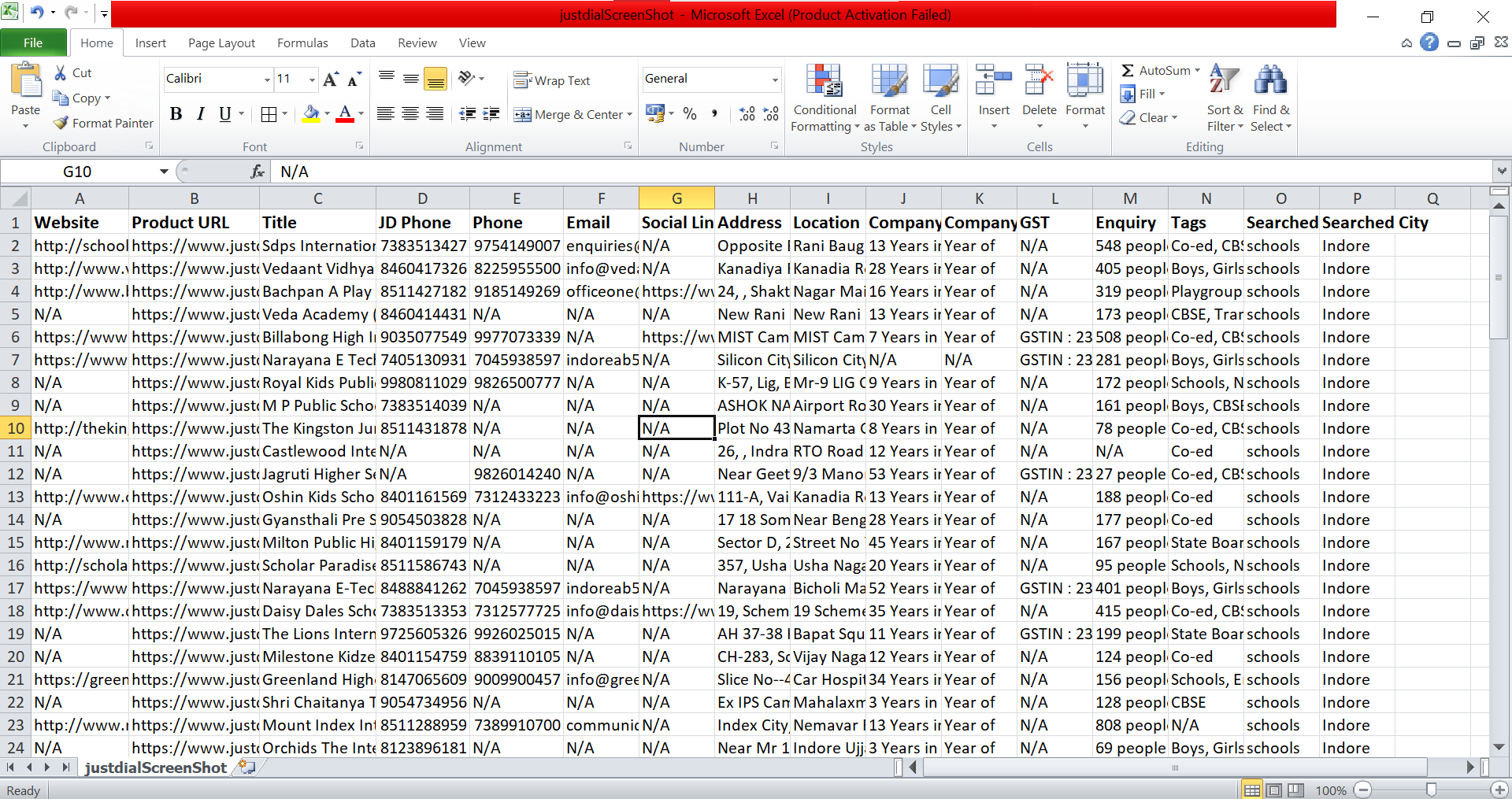JustDial Scraper Result
